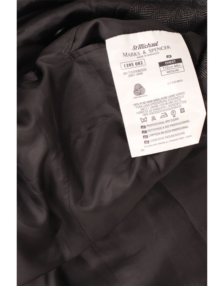 Marks & Spencer Męska marynarka zapinana na 2 guziki UK 44 XL Szara wełniana w prążki