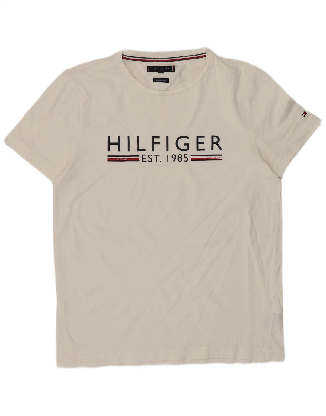 Męska koszulka z grafiką TOMMY HILFIGER, średnia, biała bawełna