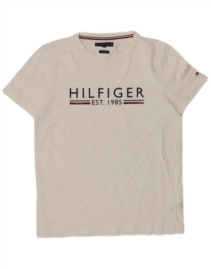 Męska koszulka z grafiką TOMMY HILFIGER, średnia, biała bawełna
