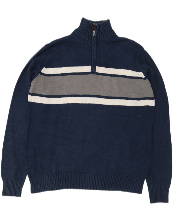 Męski sweter zapinany na zamek EDDIE BAUER, duży, granatowy, z blokami kolorów