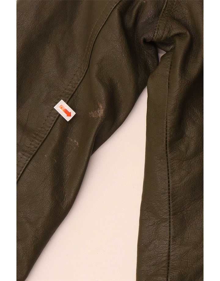 Damska kurtka Zara Trafaluc Crop Leather UK 12, średnia skóra khaki