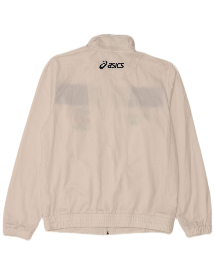Męska kurtka dresowa ASICS z grafiką, poliester w kolorze średniej bieli
