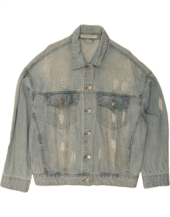 MISS BON BON Womens Oversized Denim Jacket UK 10 Small Blue Cotton Vintage Miss Bon Bon and Second-Hand Miss Bon Bon from Messina Hembry 
