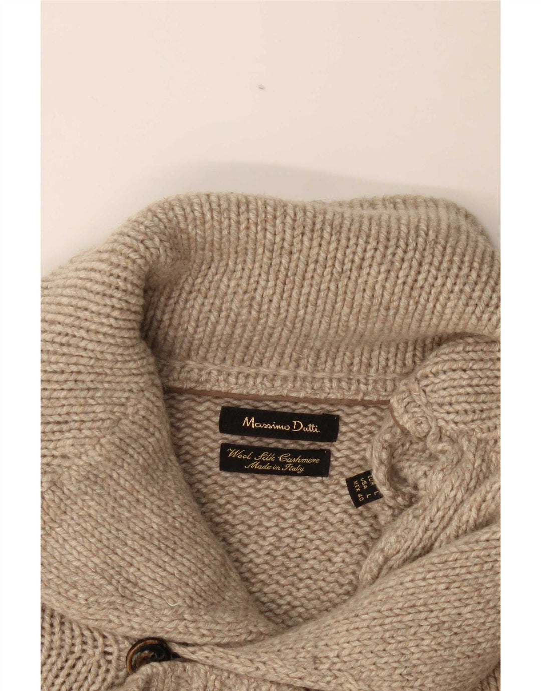 Męski sweter rozpinany Massimo Dutti, duży, beżowy, wełniany