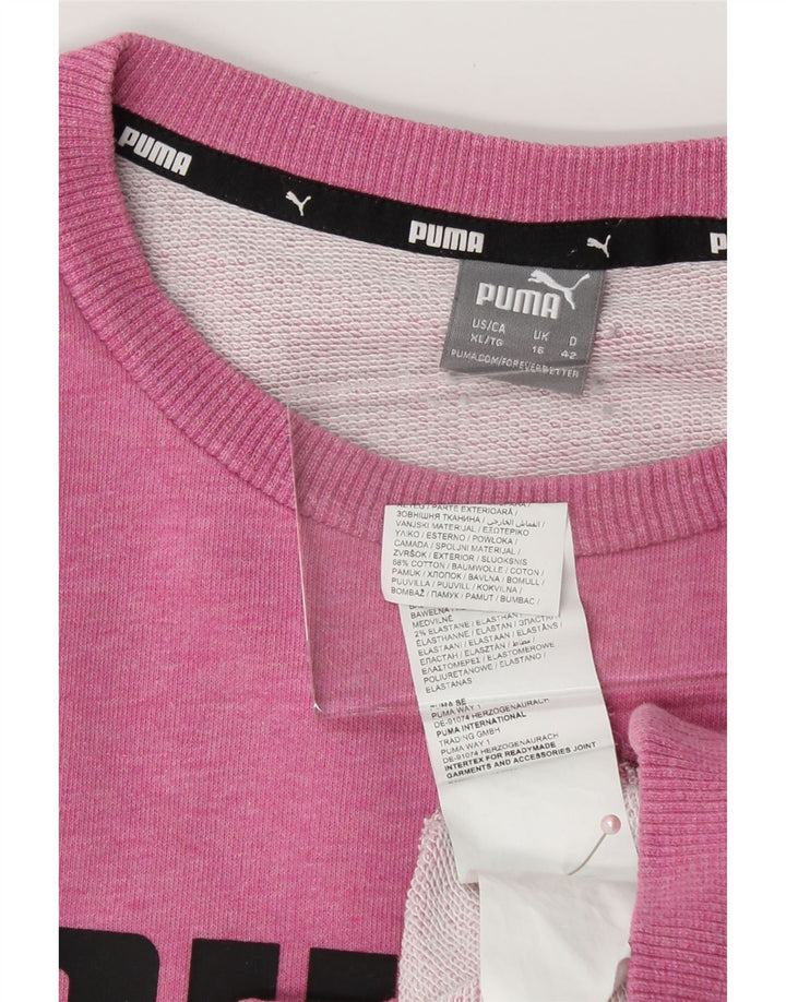 PUMA Womens Oversized Graphic Sweatshirt Jumper UK 16 Large Pink Cotton Vintage Puma and Second-Hand Puma from Messina Hembry 