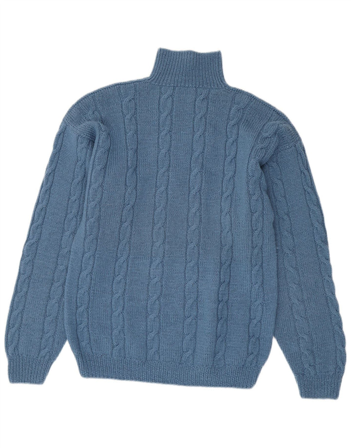 Vintage męski sweter z golfem, średni niebieski