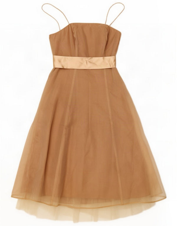 Debenhams damska sukienka trapezowa bez rękawów UK 10 Small Brown Nylon