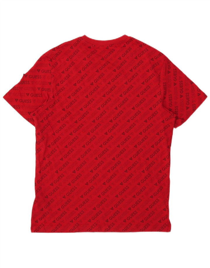 Męski T-shirt z grafiką GUESS, bawełniany, średni czerwony
