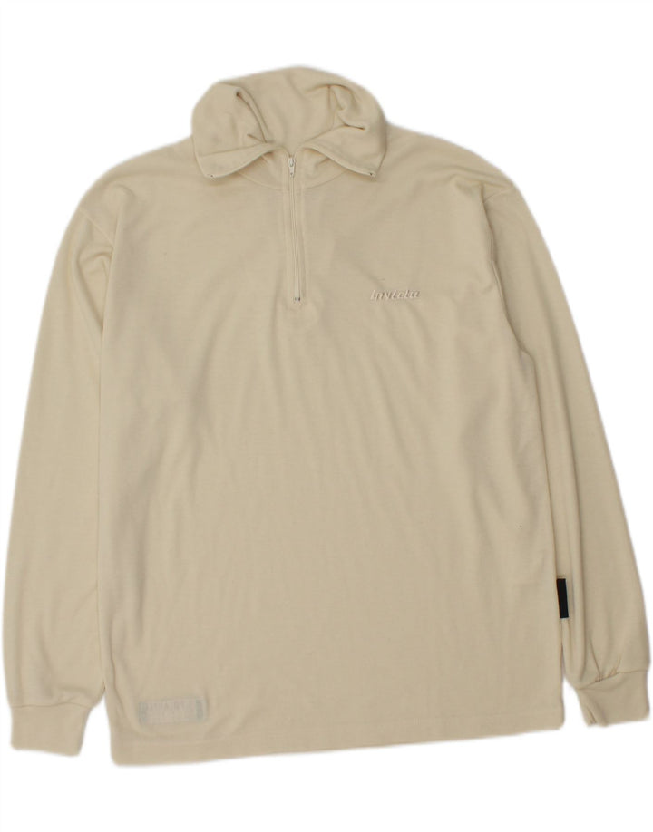 INVICTA Mens Loose Fit Zip Neck Pullover Tracksuit Top XS Beige Polyester Vintage Invicta and Second-Hand Invicta from Messina Hembry 