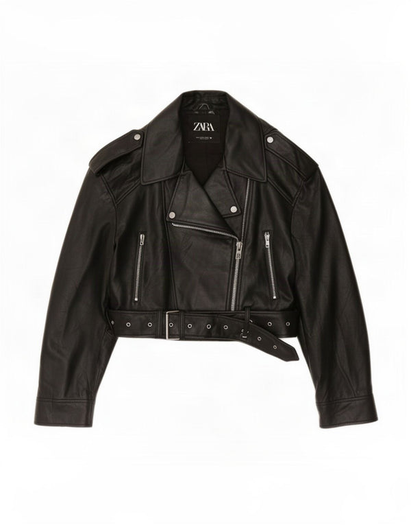 Damska kurtka motocyklowa Zara ze sztucznej skóry, UK 18 XL, czarna, poliuretanowa