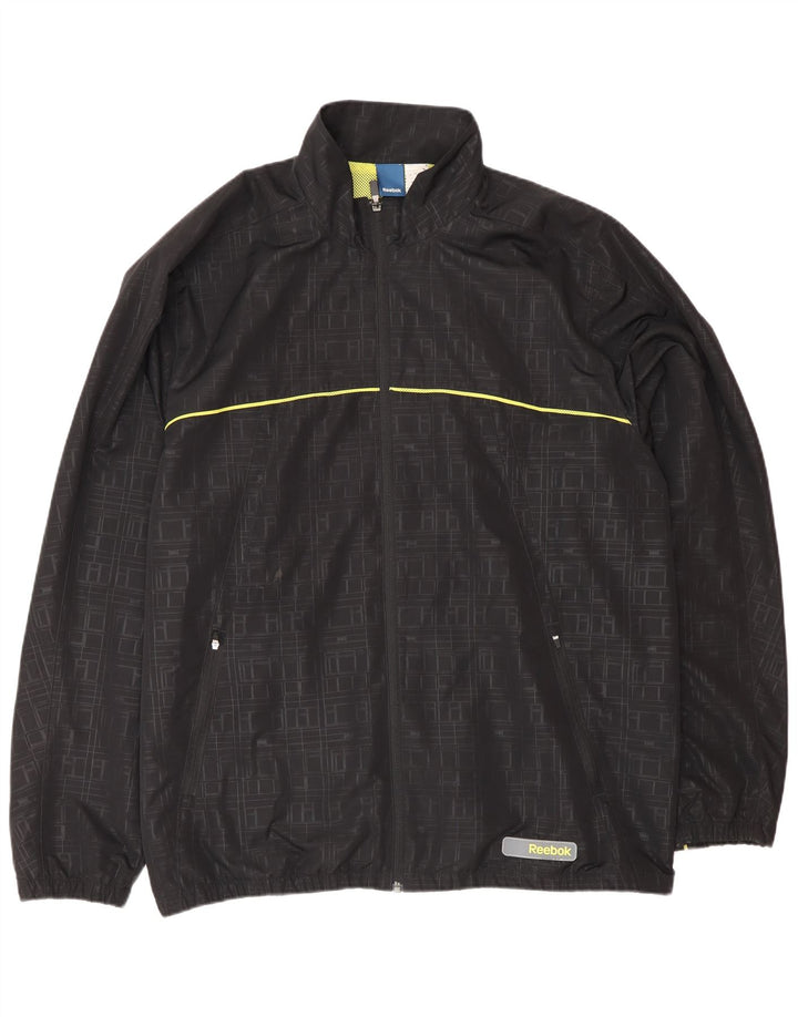 Męska kurtka przeciwdeszczowa Reebok UK 42 XL, czarna, geometryczna, poliester