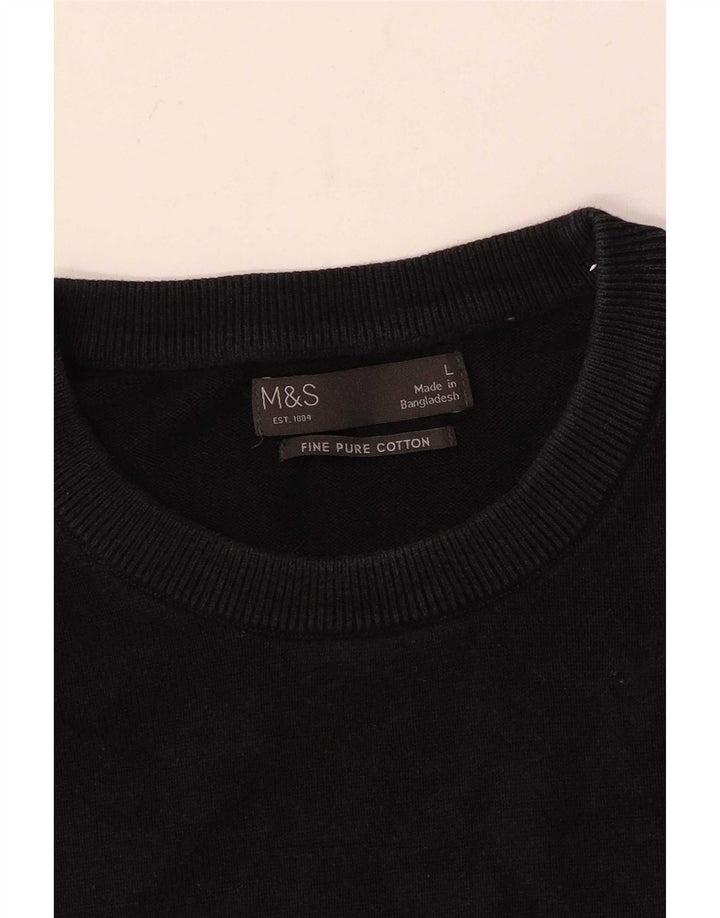Marks & Spencer Męski sweter z okrągłym dekoltem, duży, czarny, bawełniany