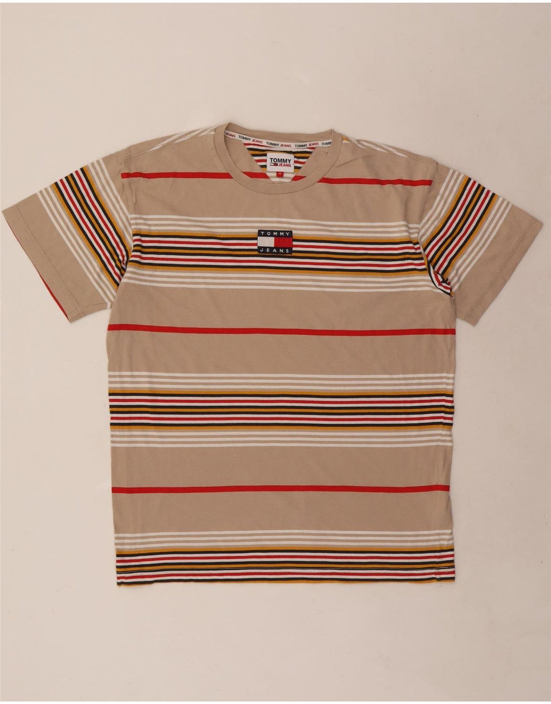 T-shirt męski Tommy Hilfiger Top, bawełniany w średnie beżowe paski
