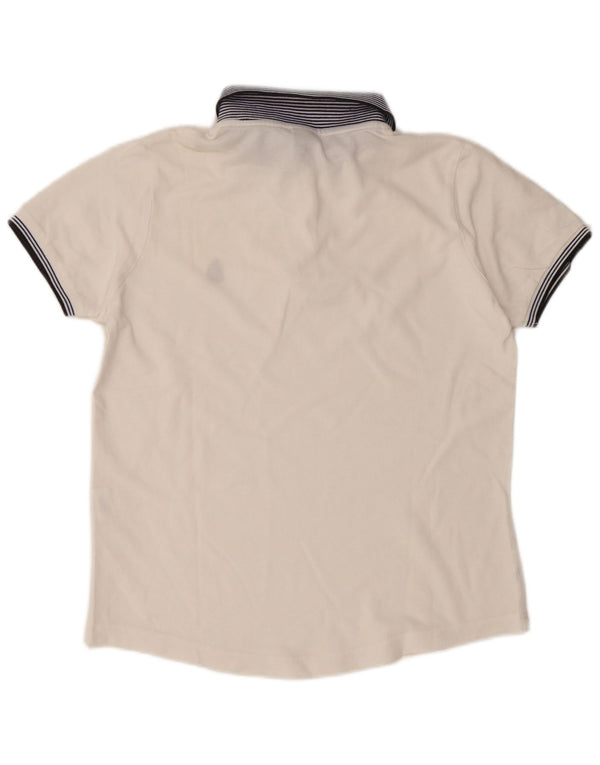 Damska koszulka polo MARINA YACHTING UK 16, duża, biała, bawełniana w bloki kolorów