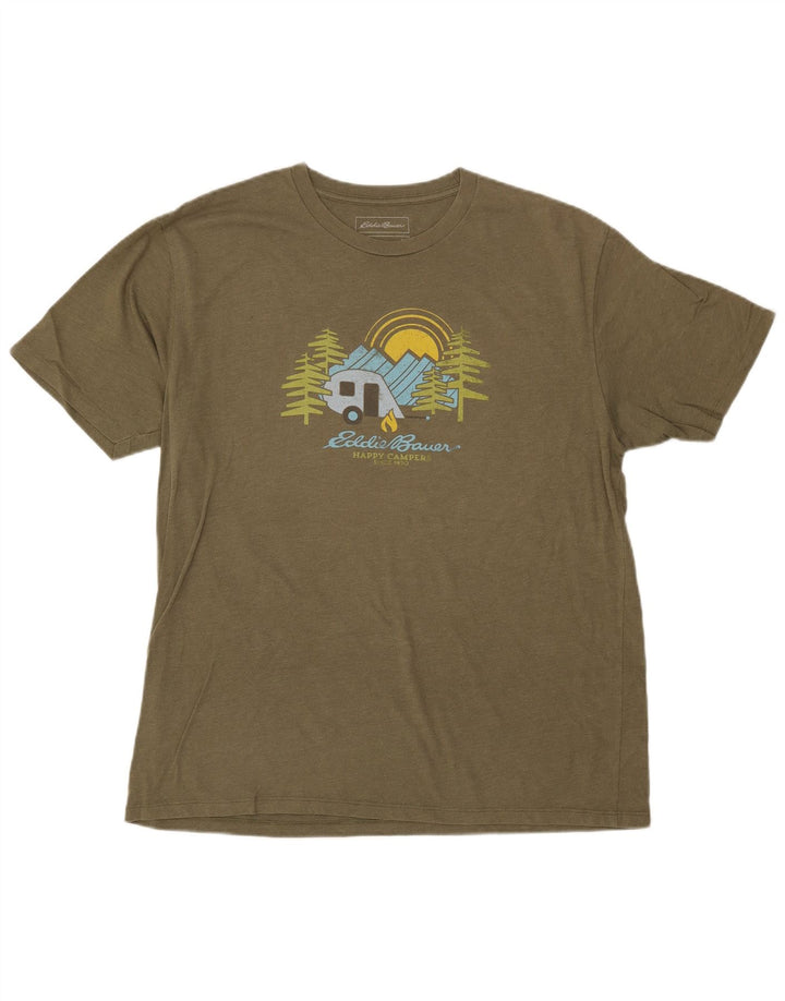Męski T-shirt z grafiką EDDIE BAUER, duży, bawełniany khaki