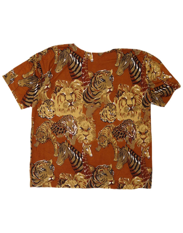 T-shirt damski w stylu vintage Top UK 16 Duży brązowy wiskoza z nadrukiem zwierzęcym