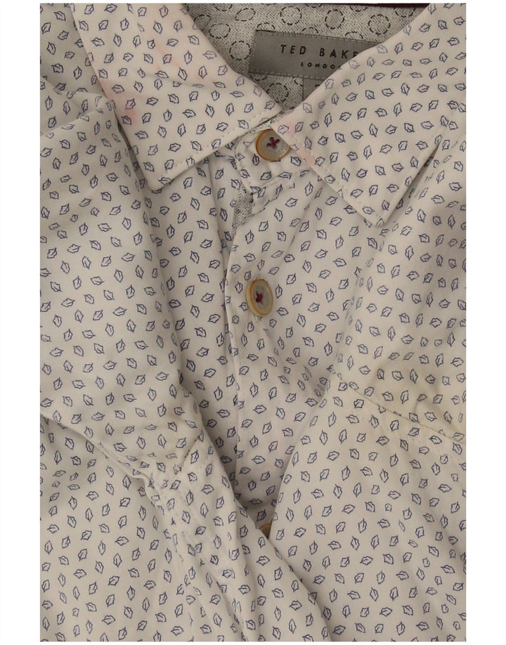 Ted Baker Męska koszula w abstrakcyjny wzór, rozmiar 3, średnia, złamanej bieli, bawełniana