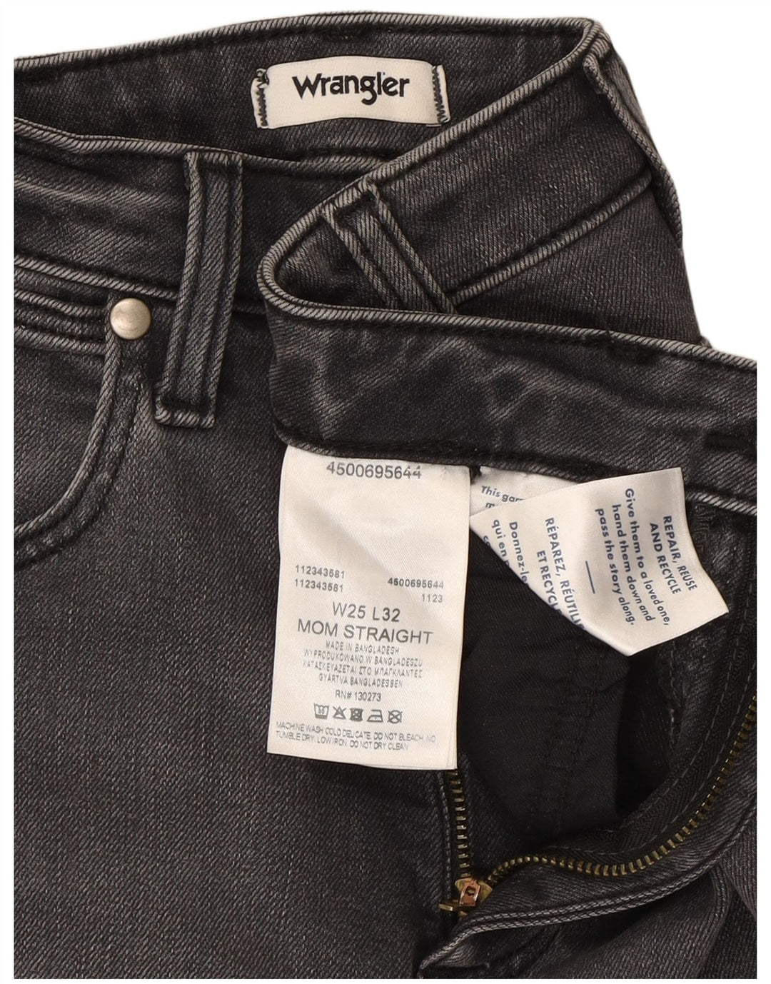 Damskie jeansy Wrangler Mom Straight W25 L32 Szara bawełna