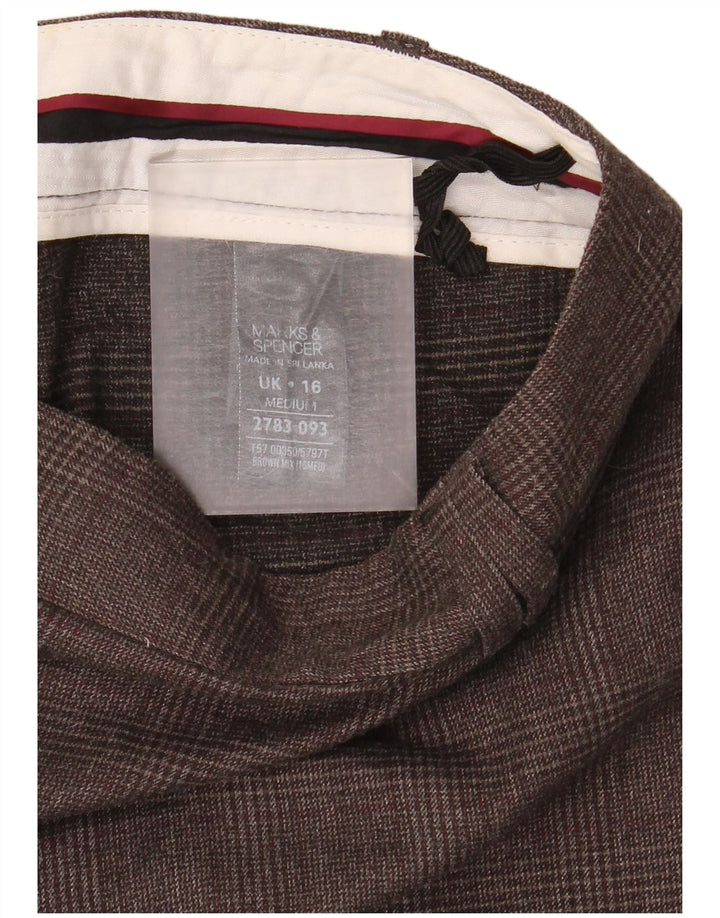 Damskie spodnie garniturowe Marks & Spencer UK 16 Large W38 L29 Brązowa kratka