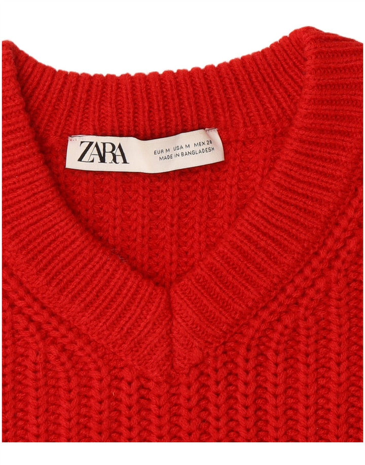 Damski sweter Zara Crop Oversize z dekoltem w kształcie litery V, UK 14, średni czerwony