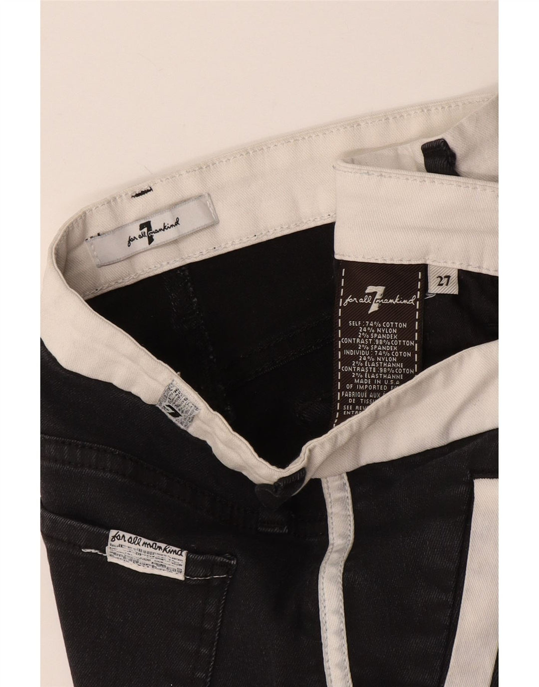 Damskie jeansy typu skinny typu Crop 7 For All Mankind W27 L25 Czarna bawełna z blokami kolorów