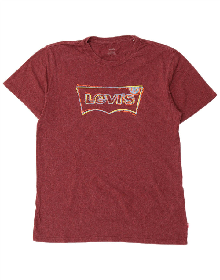Męski T-shirt z grafiką Levi's, duży, bordowy, nakrapiany