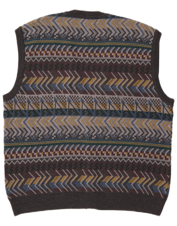 Męski sweter bez rękawów w stylu vintage IT 56 XL Szara, geometryczna wełna