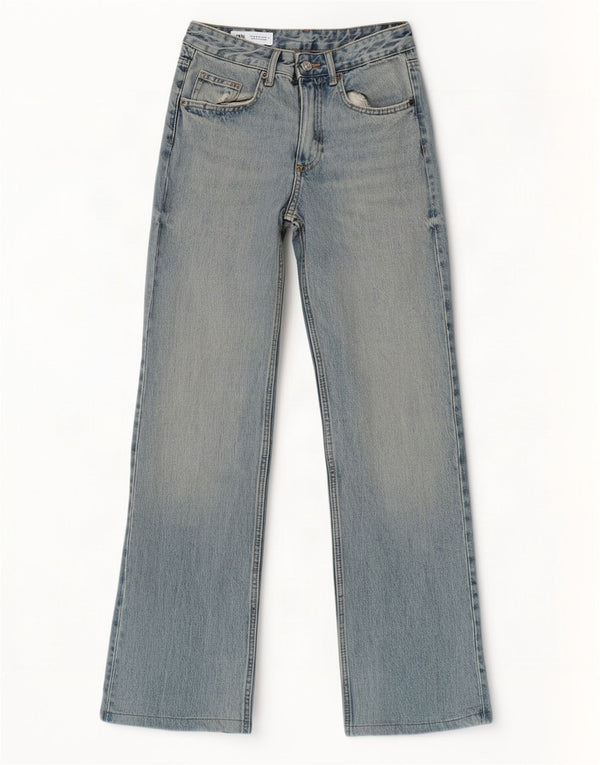 Damskie jeansy z szeroką nogawką Zara EU 34 2XS W24 L30 Niebieskie bawełniane
