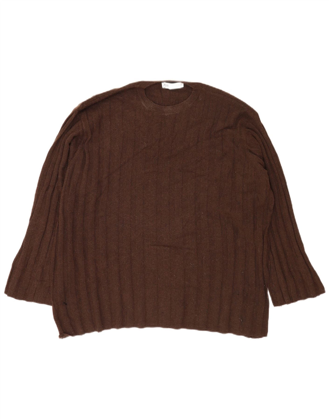 Damski sweter oversize z okrągłym dekoltem Zara UK 14 Średni brązowy poliamid