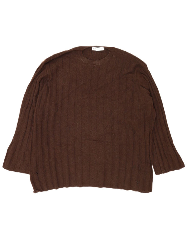 Damski sweter oversize z okrągłym dekoltem Zara UK 14 Średni brązowy poliamid