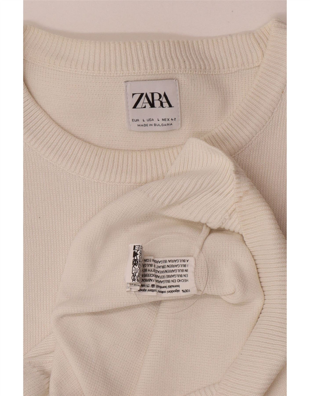 Męski sweter z okrągłym dekoltem Zara, duży, biały, bawełniany