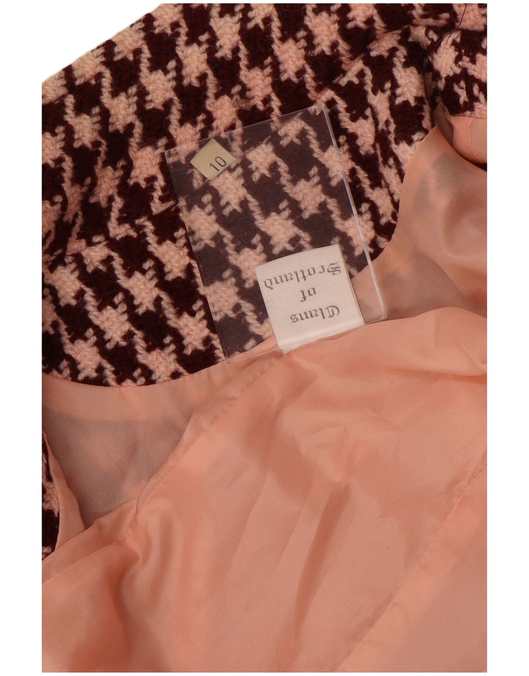 Płaszcz damski w stylu vintage, UK 10, mała, bordowa wełna w pepitkę