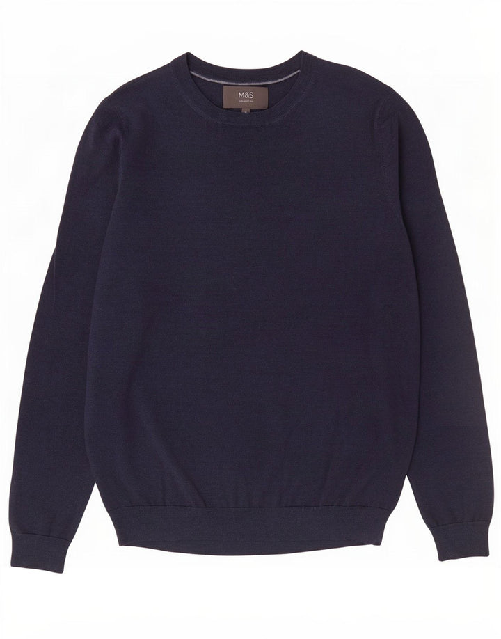 Marks & Spencer Męski sweter z dekoltem w łódkę, średni granat, wełna merynosów