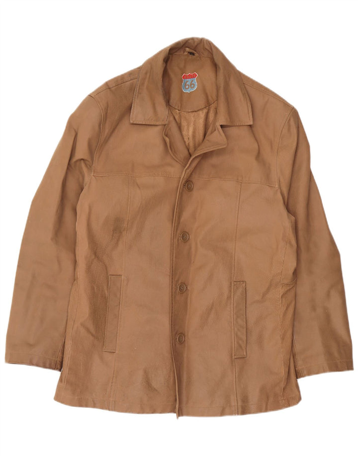 Męska kurtka skórzana Route 66 UK 38 ze średniej beżowej skóry