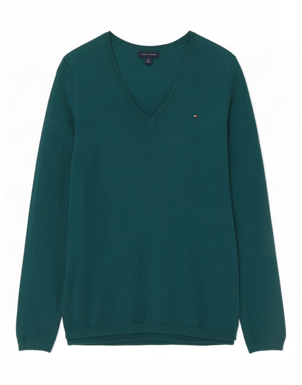 Sweter damski Tommy Hilfiger z dekoltem w kształcie litery V, UK 10, mały, zielony, bawełniany