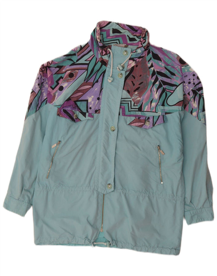 Damski płaszcz przeciwdeszczowy Maser M Oversize UK 10 Small Turkusowy geometryczny