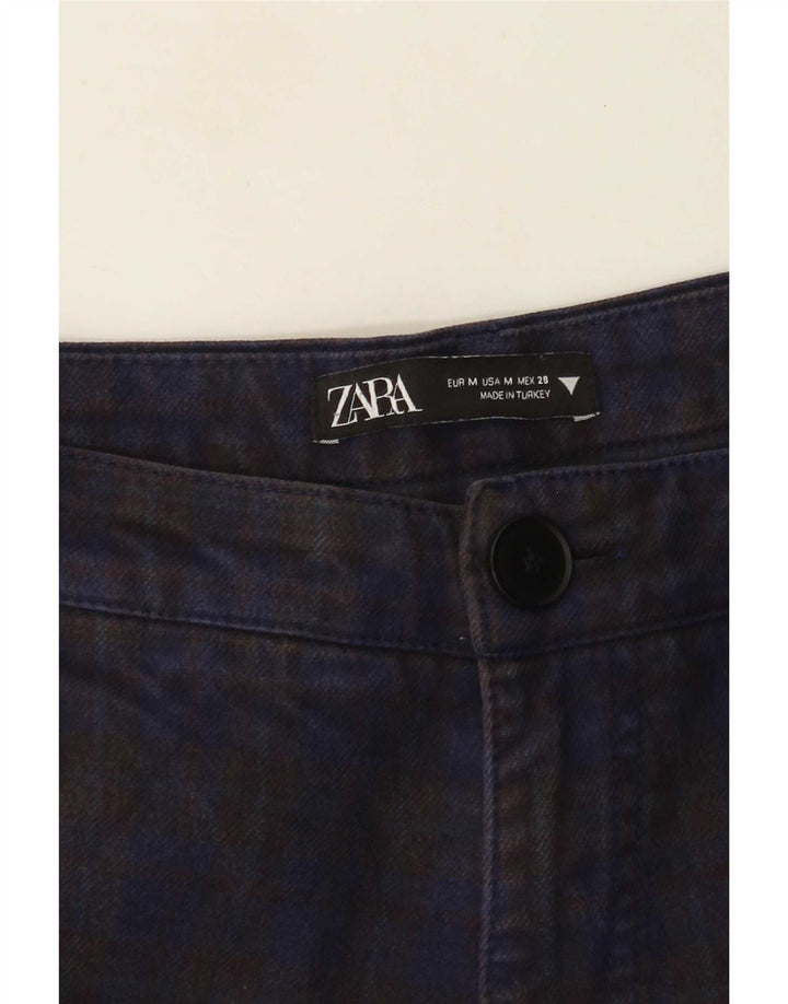 Spodnie damskie Zara Straight Cargo Medium W28 L28 Granatowa kratka