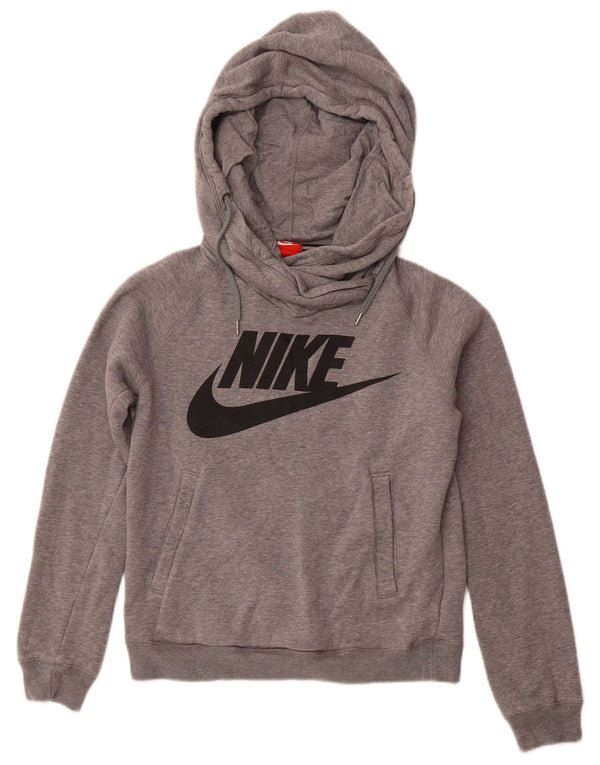 Damski sweter z kapturem NIKE z grafiką UK 10, mały, szary, bawełniany