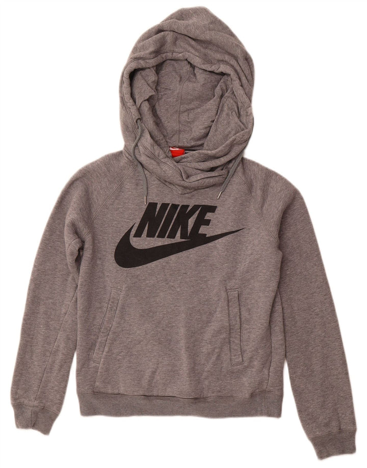 Damski sweter z kapturem NIKE z grafiką UK 10, mały, szary, bawełniany