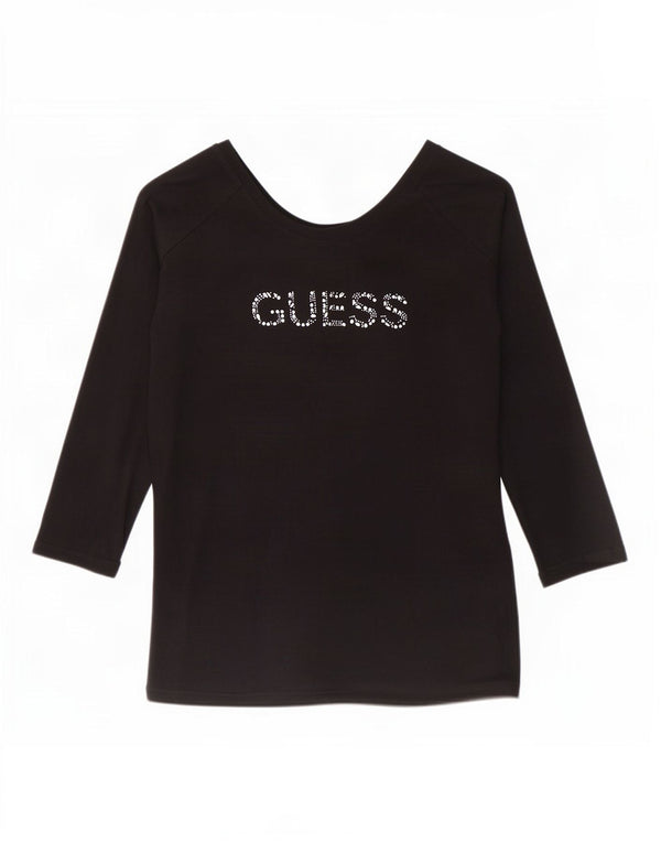 Guess Womens Graphic Top Long Sleeve UK 18 XL Black Cotton