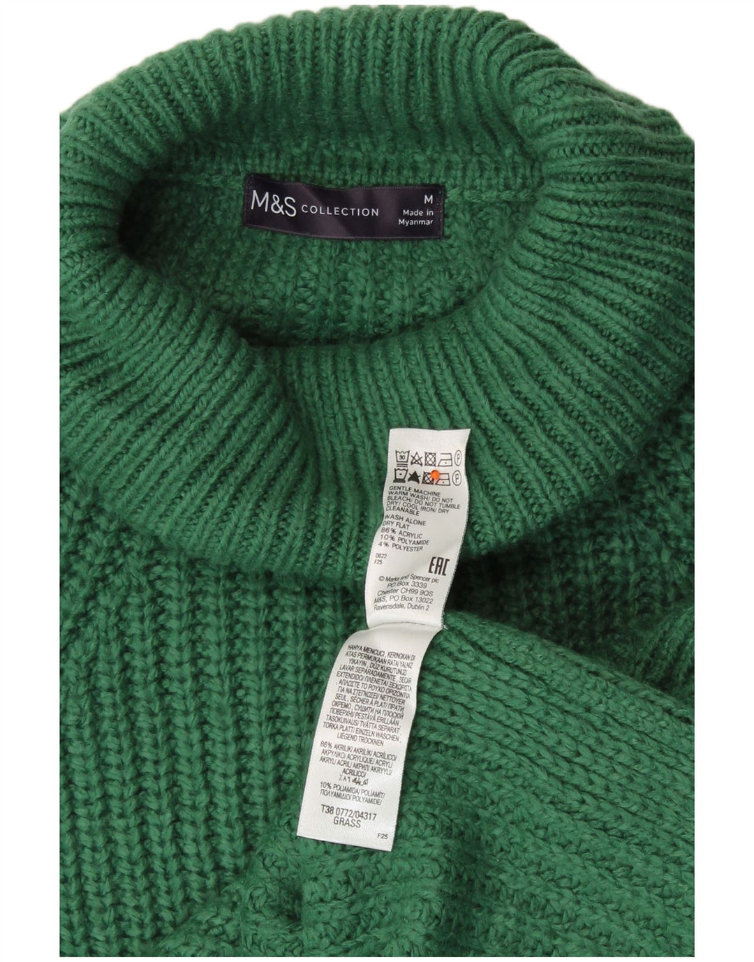 Marks & Spencer Damski sweter z golfem UK 14, średni zielony akryl
