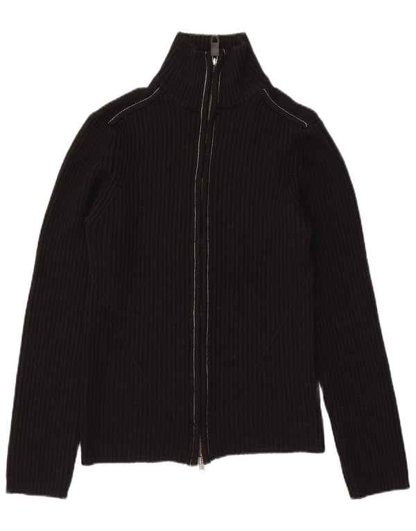 Damski sweter rozpinany Lee UK 14, średnia czarna wełna z merynosów