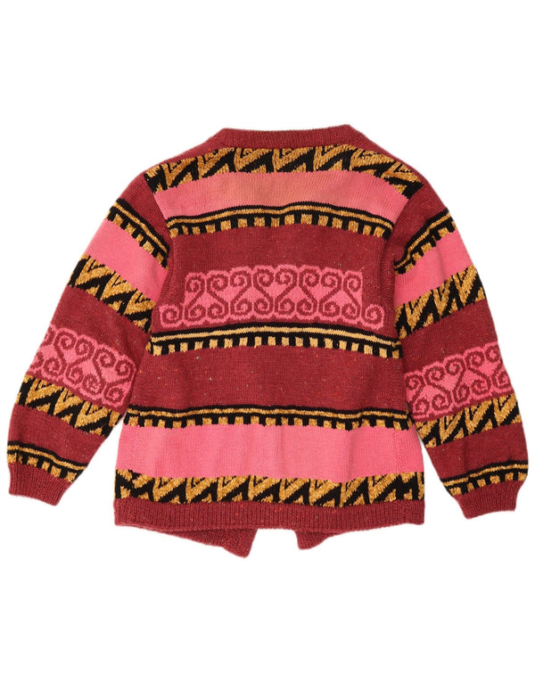 Vintage damski sweter rozpinany UK 12 średni czerwony geometryczny