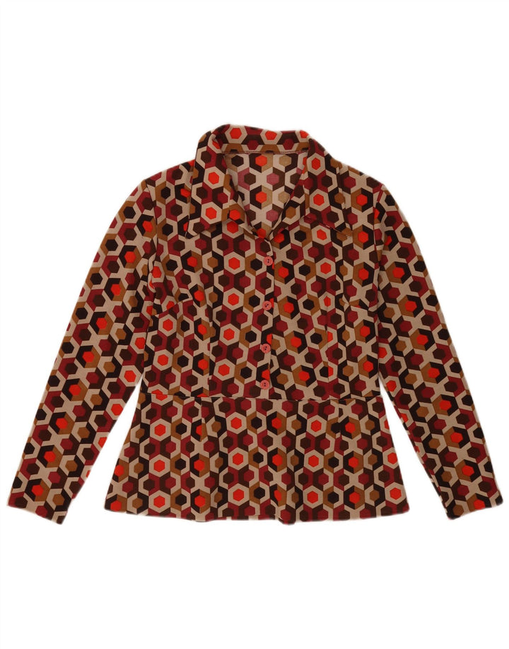 Damska bluzka z długim rękawem VINTAGE UK 12 Średnio wielobarwna geometria