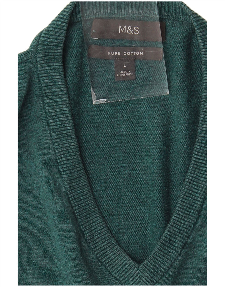 Marks & Spencer Męski sweter z dekoltem w kształcie litery V, duży, niebieski, bawełniany
