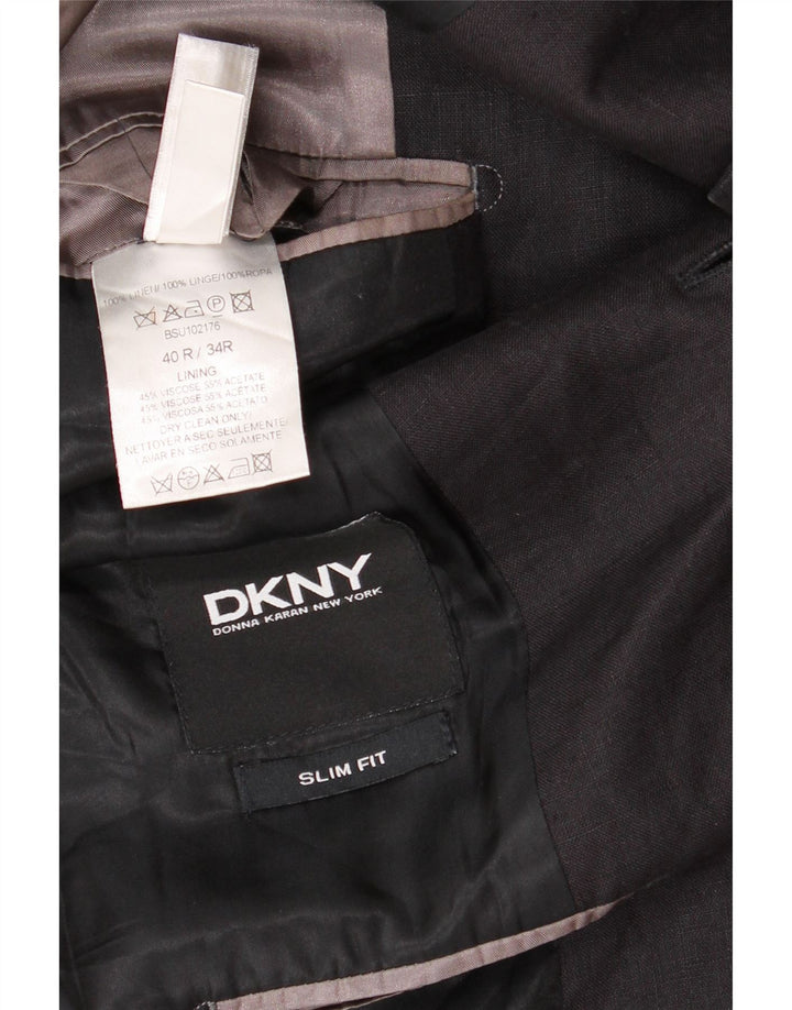 DKNY Męska marynarka slim fit zapinana na 1 guzik, UK 40, duża, czarna wełna
