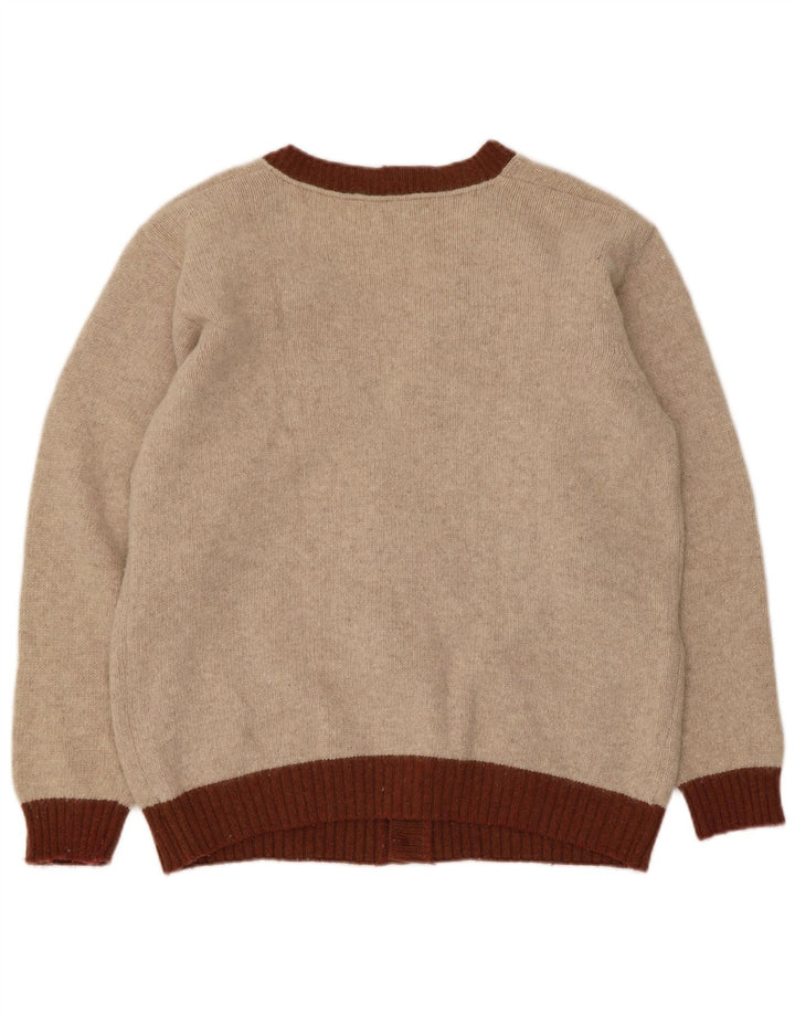 Sweter męski w stylu vintage, mały, beżowy, argyle/diamentowa wełna