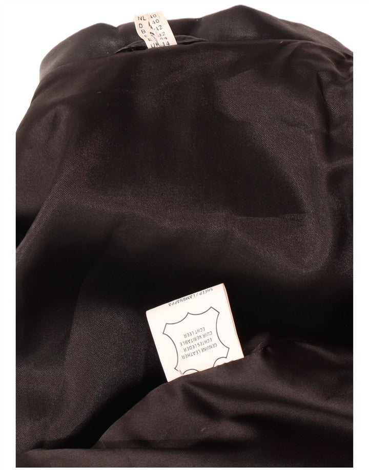 Vintage damski płaszcz skórzany UK 14, średnia czarna skóra