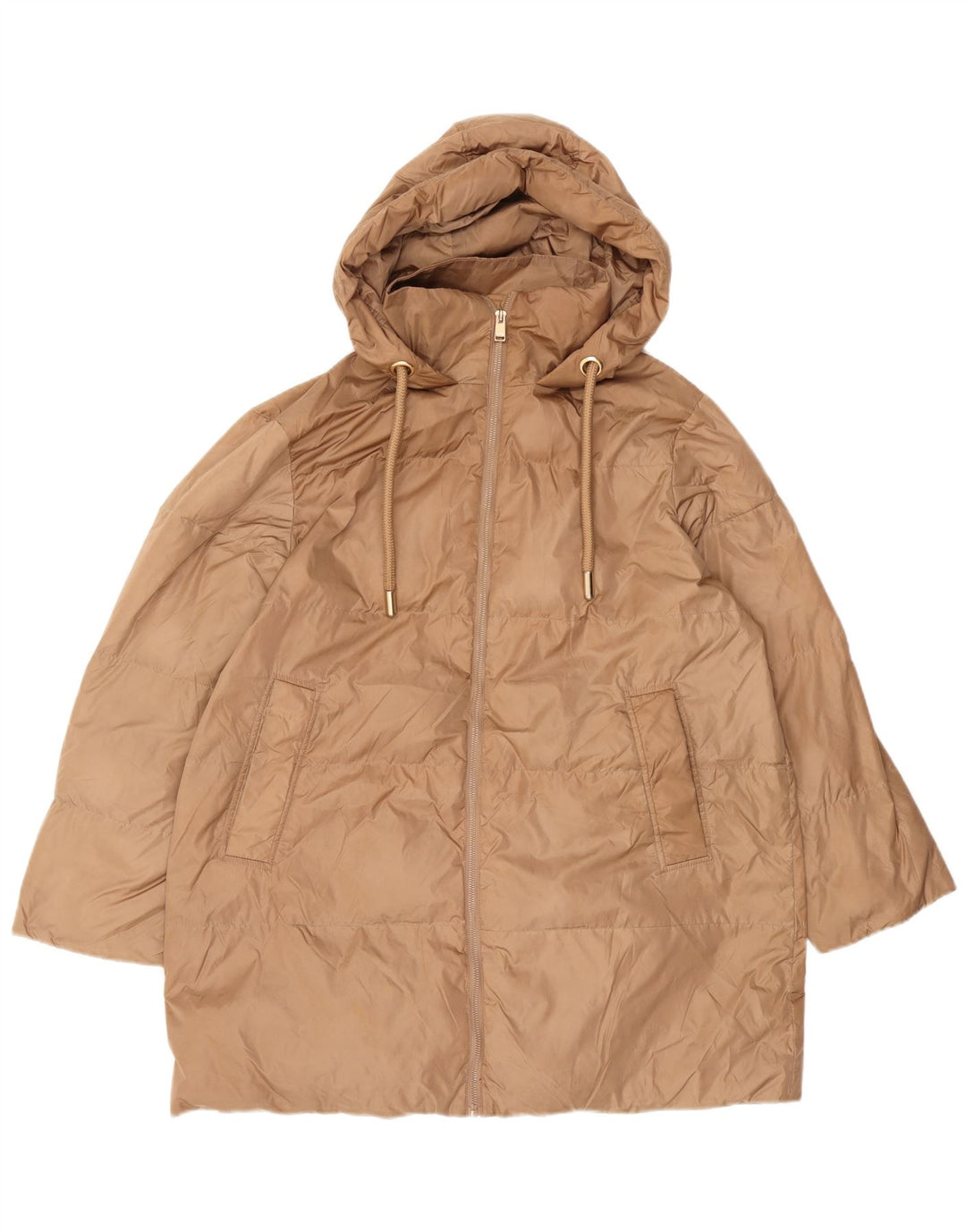 Zara Damski, oversize'owy, ocieplany płaszcz z kapturem UK 10 Small Beige