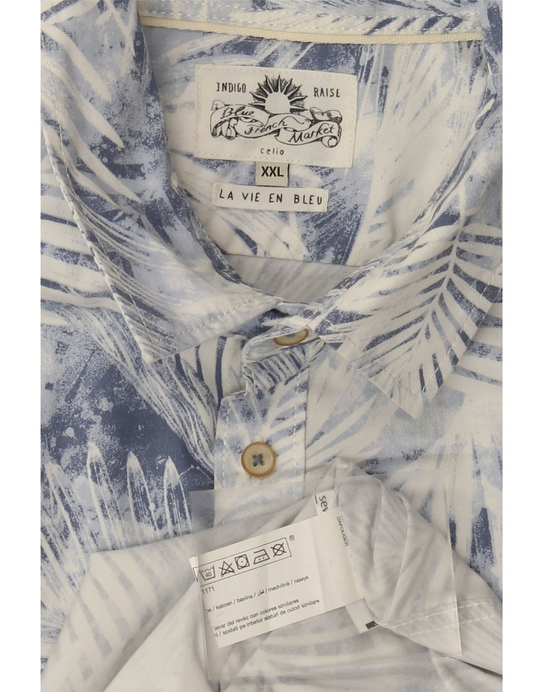 Koszula męska z krótkim rękawem Celio 2XL, niebieska, bawełniana w kwiaty